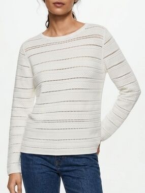 Mango Suit Open Knit Crewneck Sweater